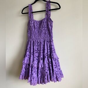Rococo sand moss mini dress layered tiered purple ruffles